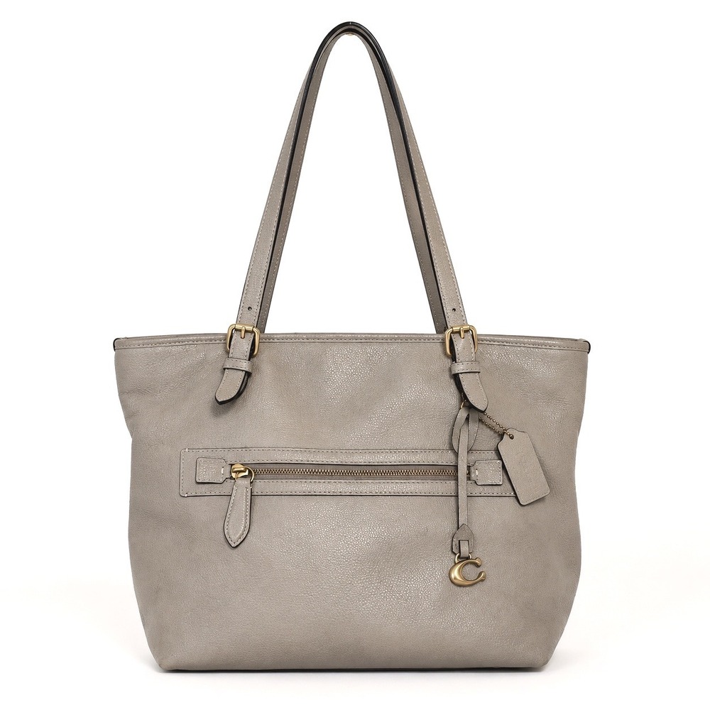 Coach C0395 Gray Pebbled Leather Tote Shoulder Bag Brass Hardware H2279-C0395